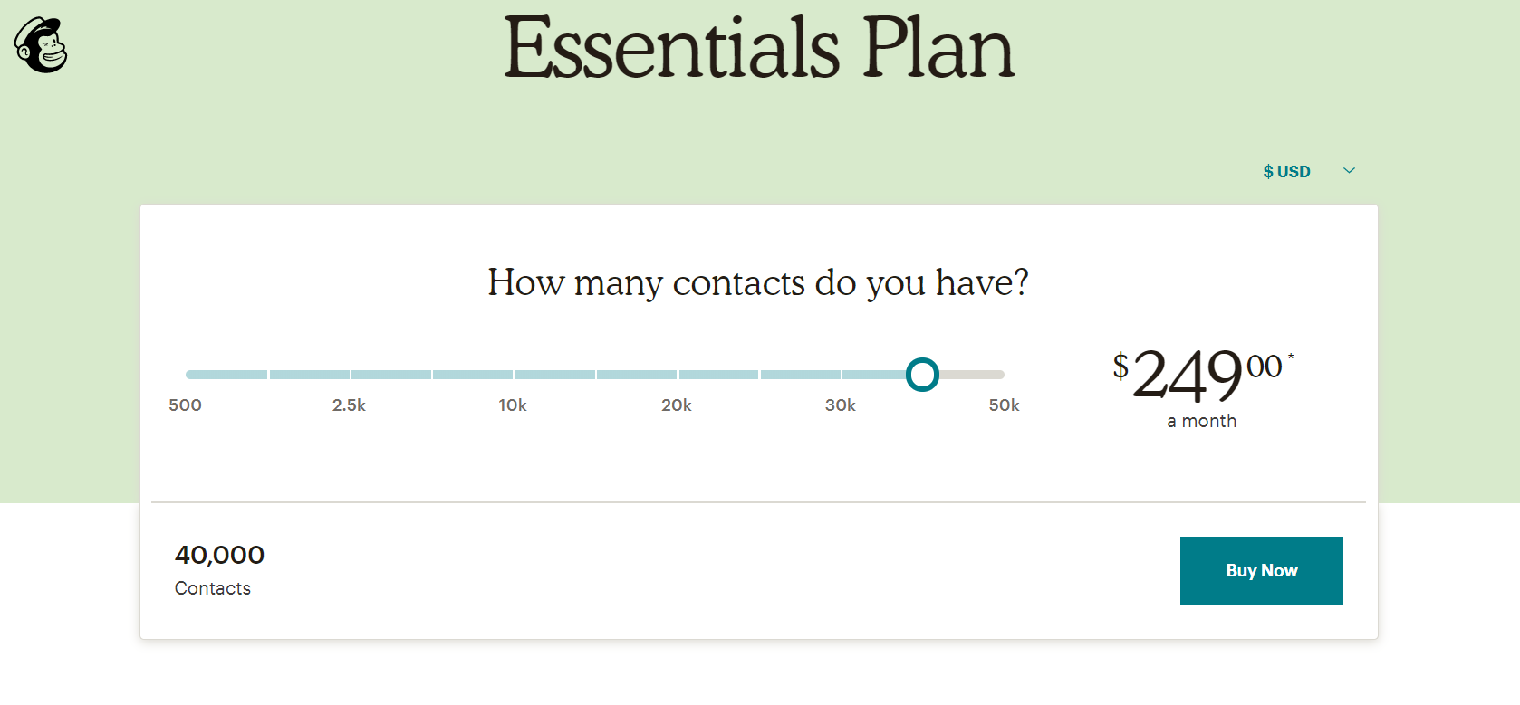 Mailchimp pricing for 40,000 contacts