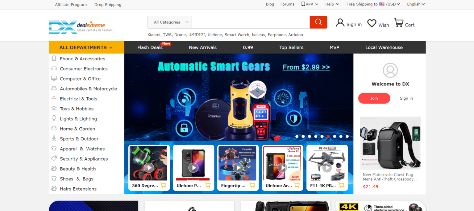 22 Top Websites Like AliExpress To Source Dropshipping Products In 2024   Dealextreme Homepage Screenshot 1536x686 