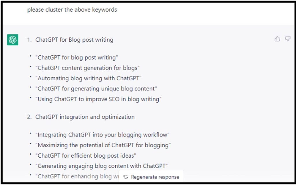 how to use chatgpt for blogging - keywords clustering.