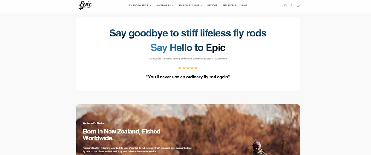 Epic Fly Rods landing page.