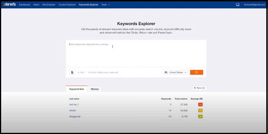 Ahrefs keywords explorer.