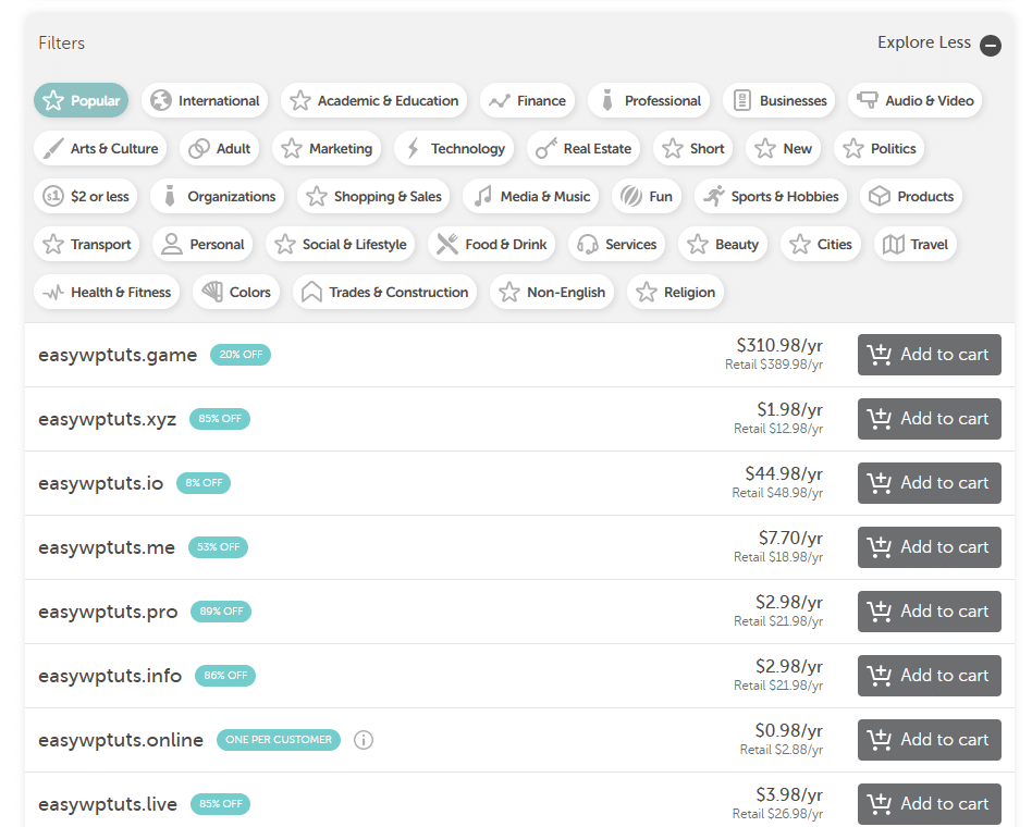 Namecheap domain extensions