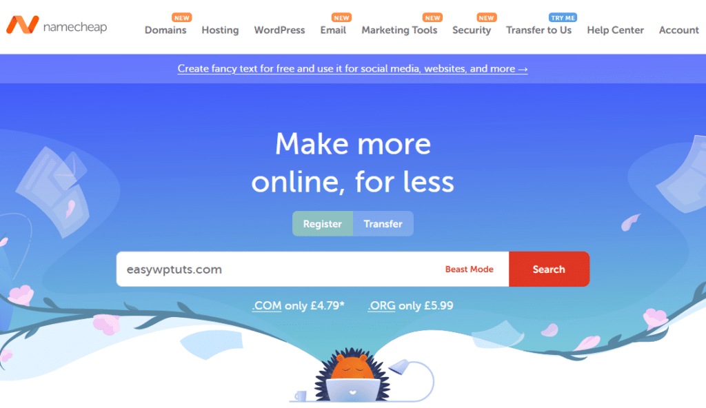 Namecheap domain search screenshot