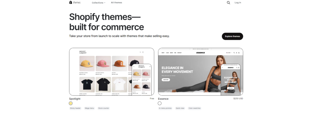 shopify themes page