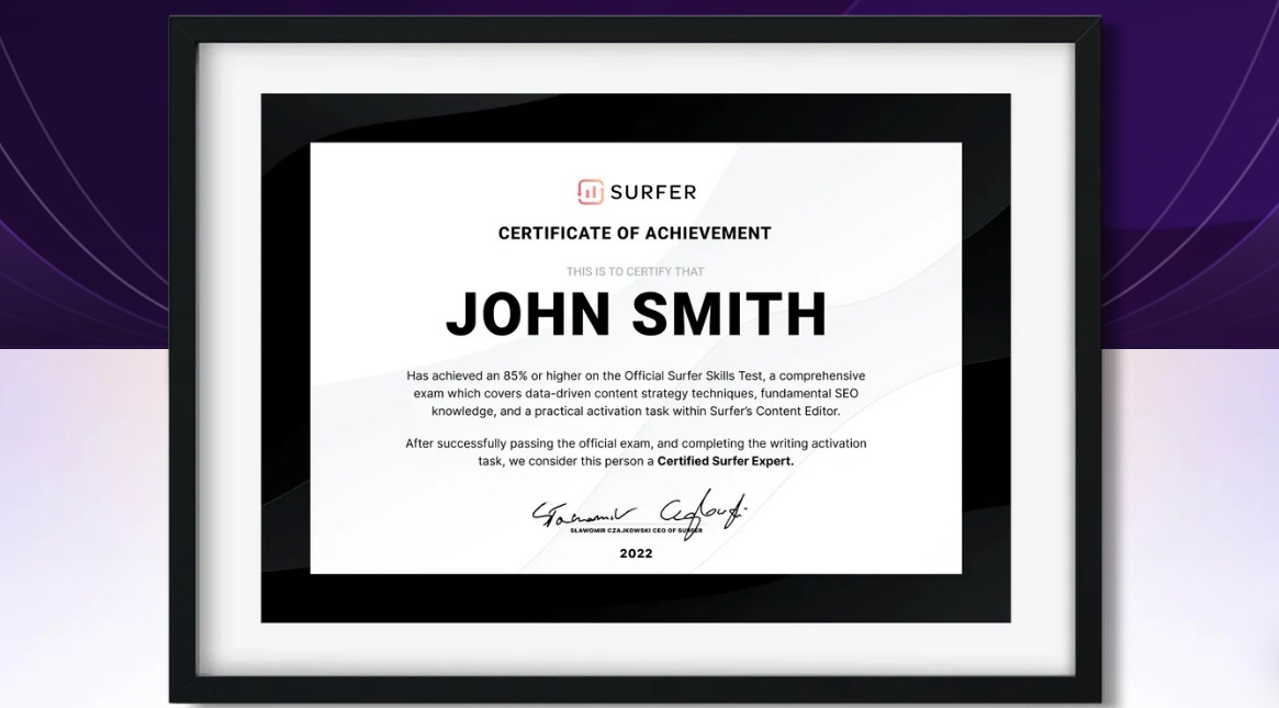 Surfer Expert certificate.